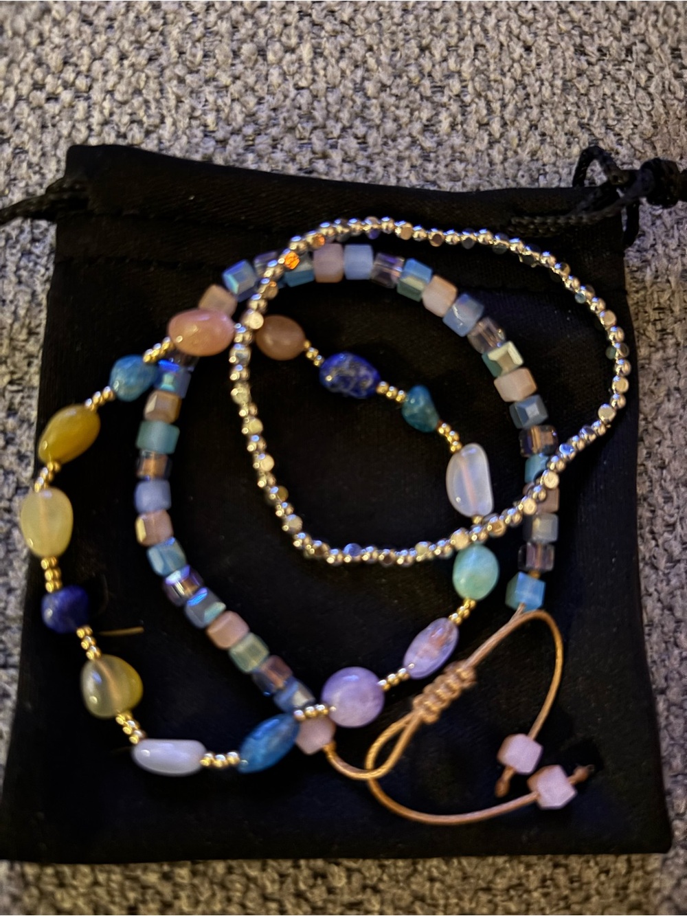 Fashion Jewelry Multicolor Pastel Beaded Bracelet Set with Gold Accents
